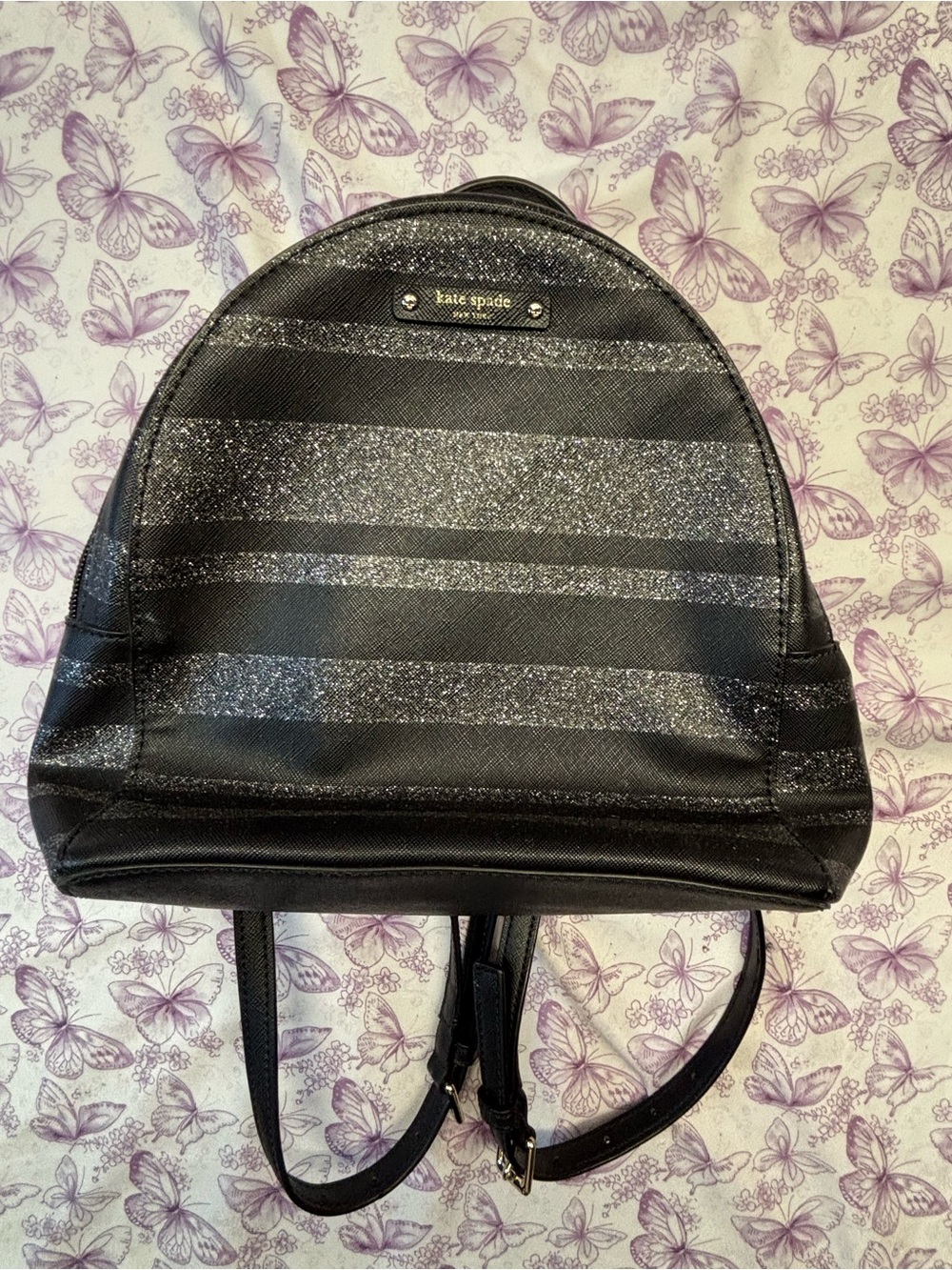 ✴️kate spade Black Glitter Stripe Mini Backpack